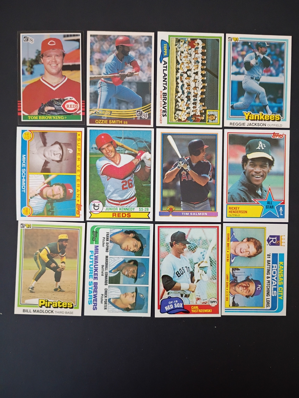 (12) Vintage Baseball Cards  George Brett Carl Yastrzemski Reggie Jackson Ozzie
